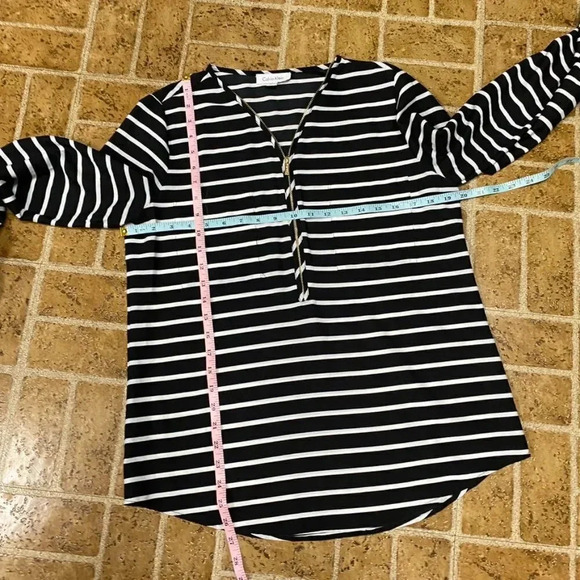 Calvin Klein Black and White Stripped Blouse - Picture 12 of 13